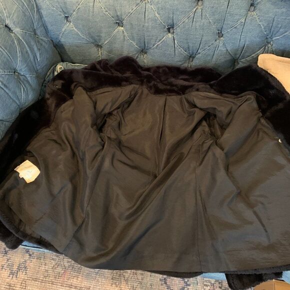 Lady Barry Vintage black faux fur double breasted coat with taffeta lining M - Picture 12 of 13